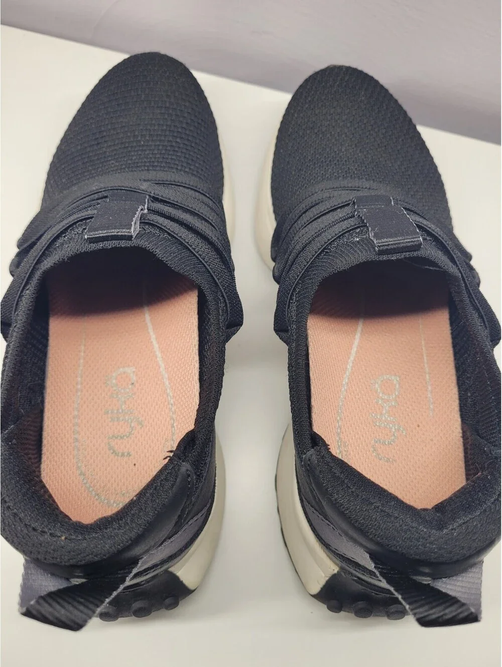 Ryka Jumpstart Lace Slip-On Knit Sneaker ActivFoam Black/White Sz 6.5M